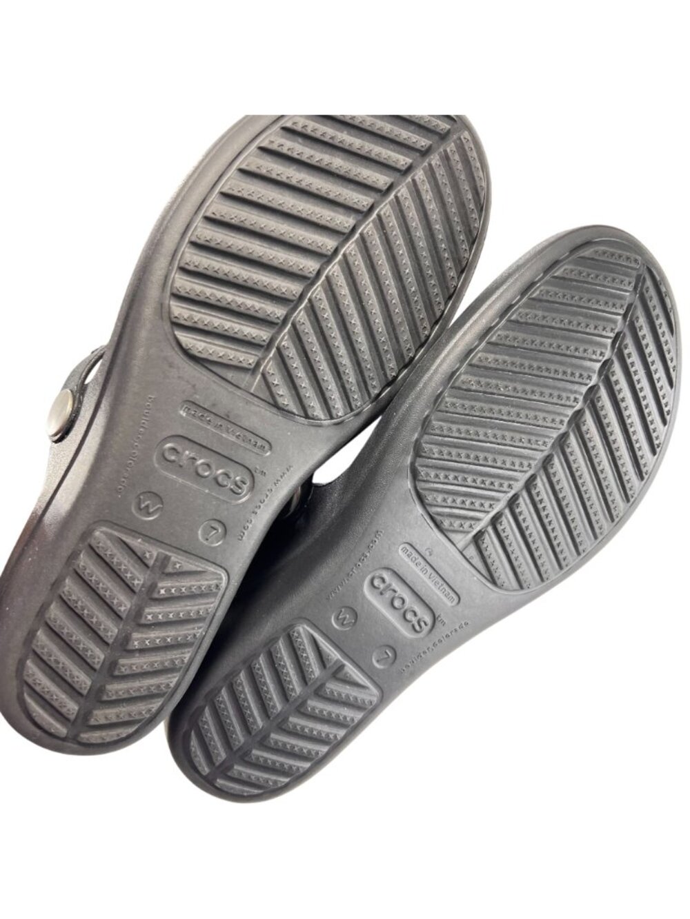 Crocs Sanrah Wedge Sandals Black Flip Flop Thong W7 Silver Circle Womens 14153 - Picture 14 of 14